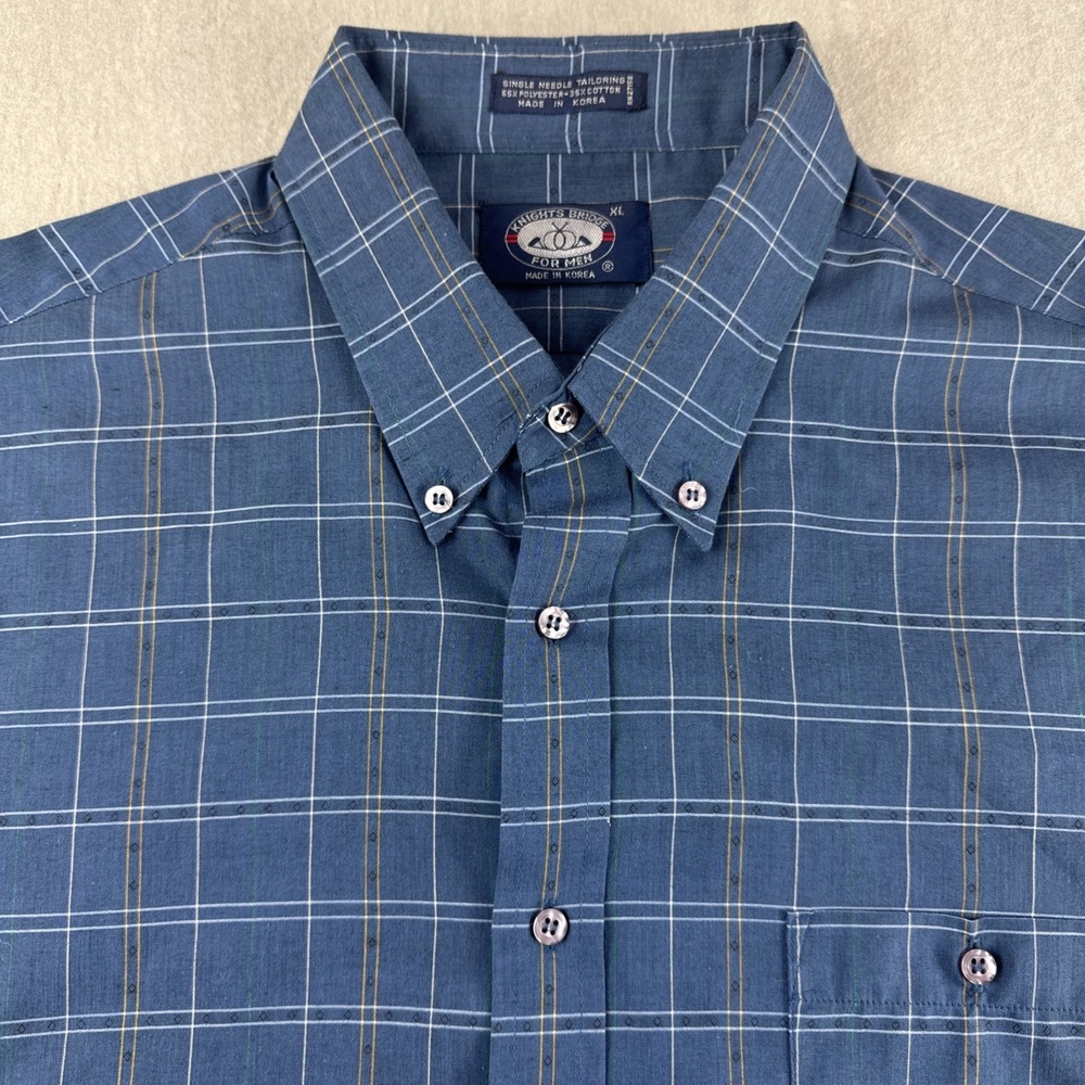 Vintage Knights Bridge Shirt Mens XL Blue Plaid Single Needle Tailoring Casual